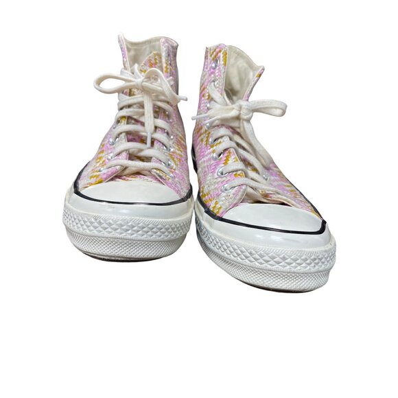 Converse Chuck Taylor All Star Woven High Pink yellow mens 9 wms rare 11 Sneaker - Picture 11 of 16